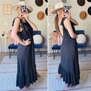 NEW BA&SH Voyce Dress Cotton Ruffle Backless Midi Size 8 Carbone Charcoal NWT